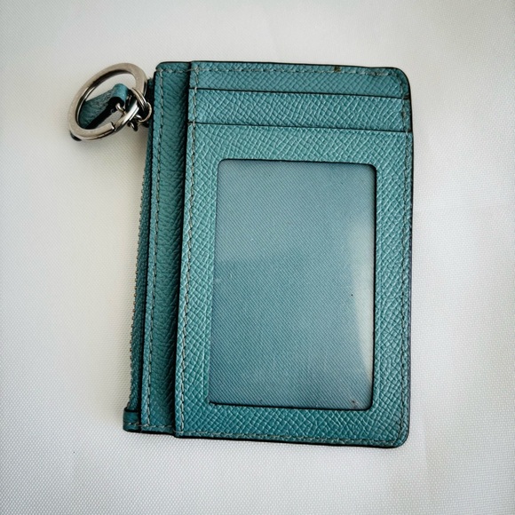 Coach Teal Pebbled Leather Key Pouch Gold Logo, Attached split key ring - Picture 6 of 8